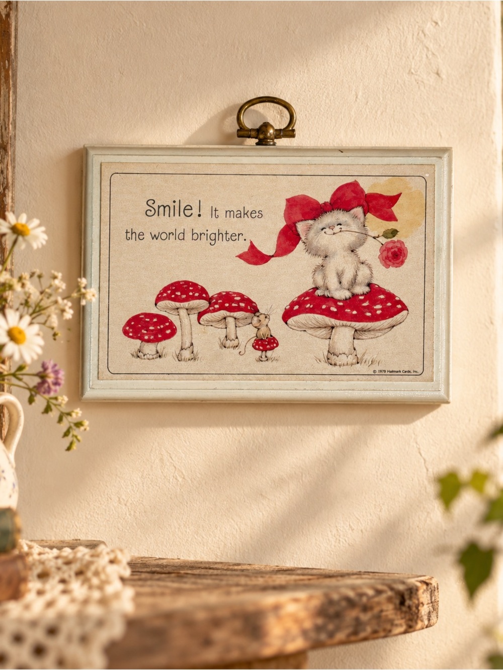 Vintage 1979 Hallmark Kitten & Mushroom Wall Plaque | Cottagecore Decor